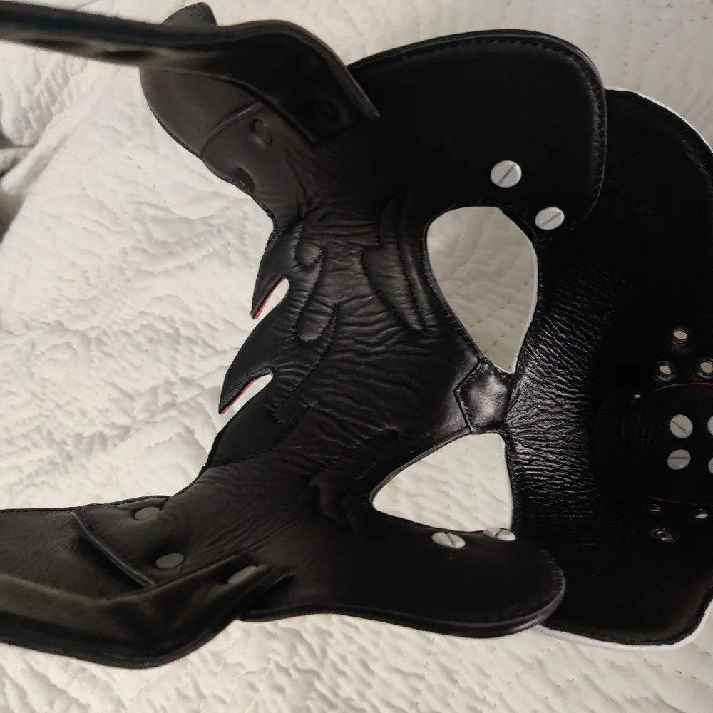 Adult Size Pup/Dog Mask Red, White, Black, Handmade Leather